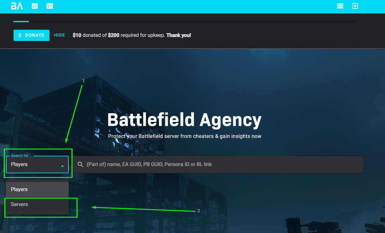 Как подключить Battlefield Agency - Переключение поиска на серверы
